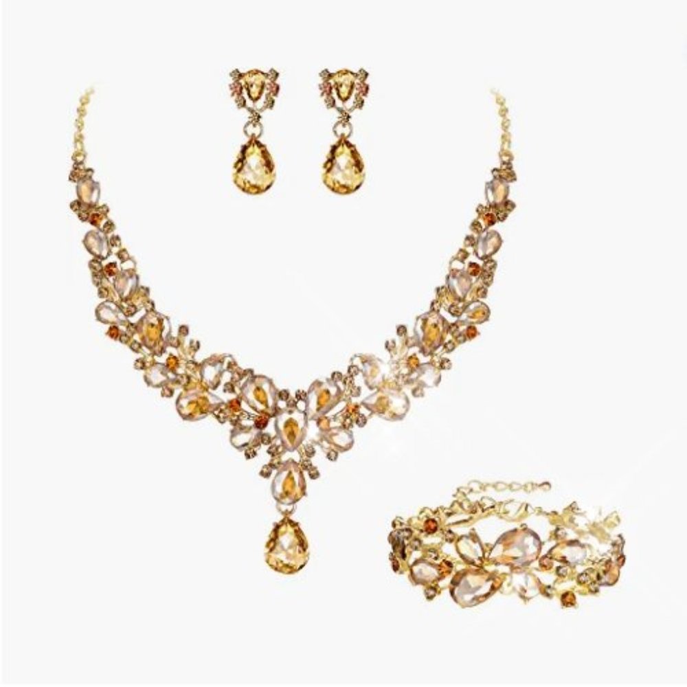 NEW Sparkling Bling Swarovski Crystal Rhinestone Wedding Necklace Set + …